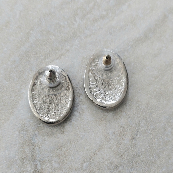 Vintage Silver-Toned Purple/Black Enamel Earrings - Picture 3 of 4